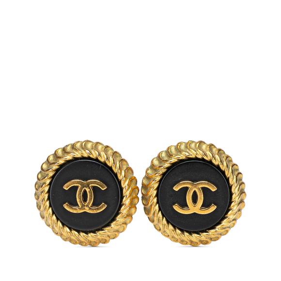 Pre-Loved Chanel CC Gold Plated Resin Button Clip on Earrings - Picture 1 of 3